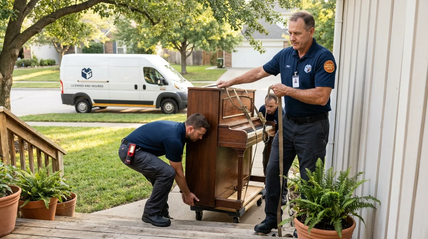 Licensed piano movers securing grand piano in Burkesville, KY