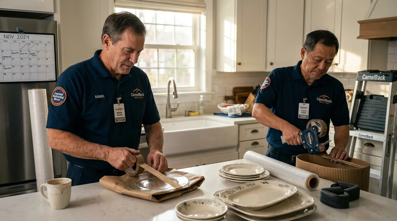 Professional crew packing kitchen dishware in Burkesville, KY